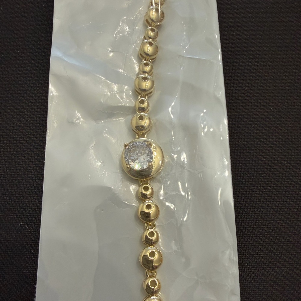 Gold Beaded Bracelet with Clear Crystal Center